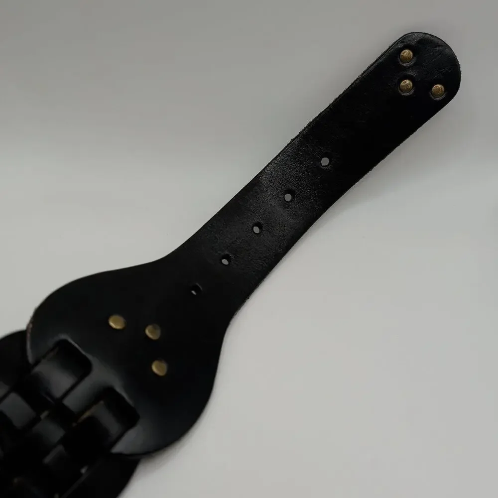 Gap Belt Womens Large Black Leather Wide Woven Plaited Waist Brass Buckle Boho